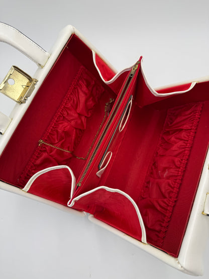 Beauty Case Rigido Vintage in Pelle Bianca Interno Rosso Scarlatto - Pally Vintage Closet