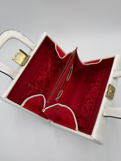 Beauty Case Rigido Vintage in Pelle Bianca Interno Rosso Scarlatto - Pally Vintage Closet