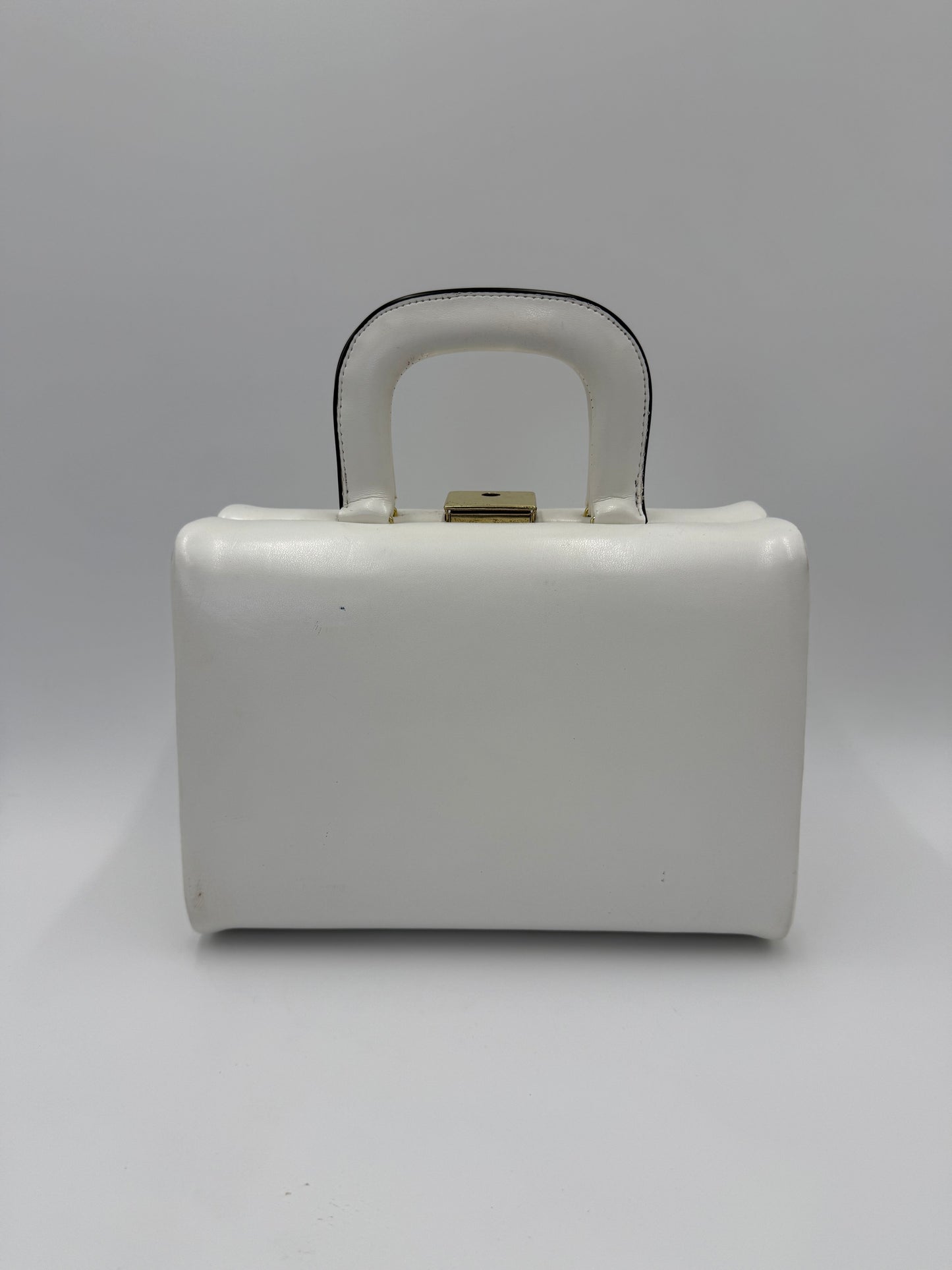 Beauty Case Rigido Vintage in Pelle Bianca Interno Rosso Scarlatto