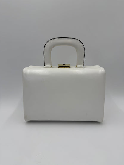 Beauty Case Rigido Vintage in Pelle Bianca Interno Rosso Scarlatto