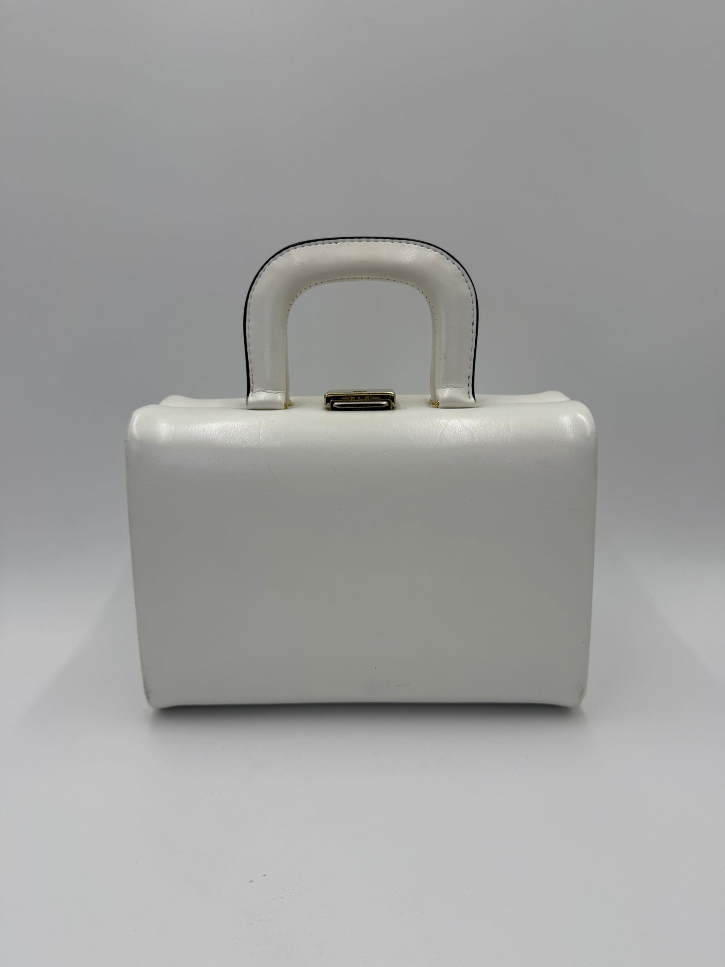 Beauty Case Rigido Vintage in Pelle Bianca Interno Rosso Scarlatto