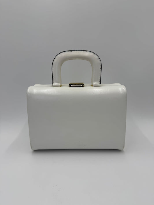 Beauty Case Rigido Vintage in Pelle Bianca Interno Rosso Scarlatto - Pally Vintage Closet