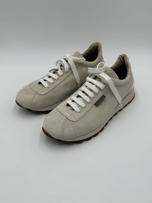 Brunello Cucinelli Sneakers in Pelle Scamosciata Beige e Bianco - Pally Vintage Closet