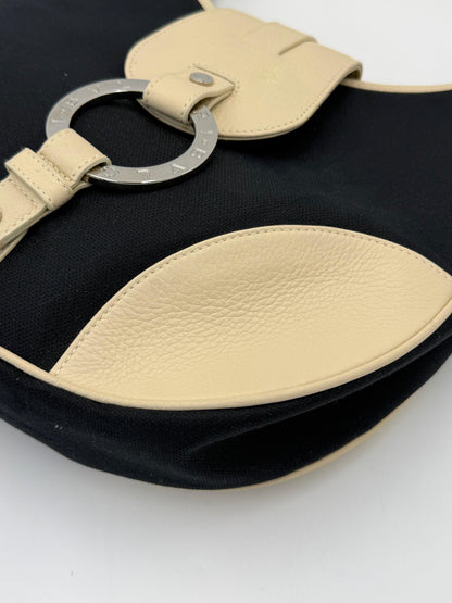 Bulgari Borsa Hobo con Anello Logo in Canvas Nero e Pelle Panna - Pally Vintage Closet
