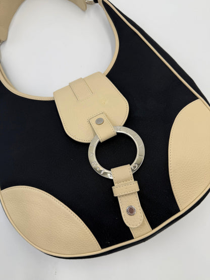 Bulgari Borsa Hobo con Anello Logo in Canvas Nero e Pelle Panna - Pally Vintage Closet
