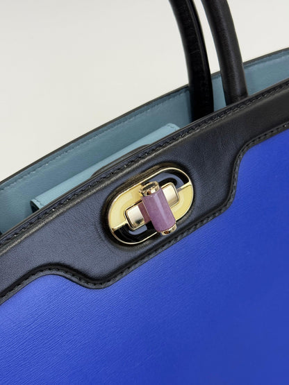 Bulgari Borsa a Mano Isabella Rossellini in Pelle Bicolore Blu e Nera - Pally Vintage Closet