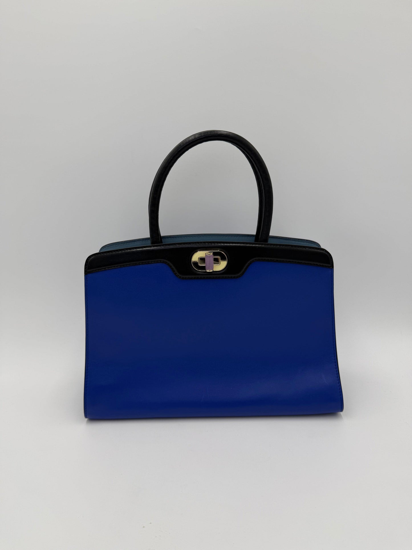 Bulgari Borsa a Mano Isabella Rossellini in Pelle Bicolore Blu e Nera - Pally Vintage Closet