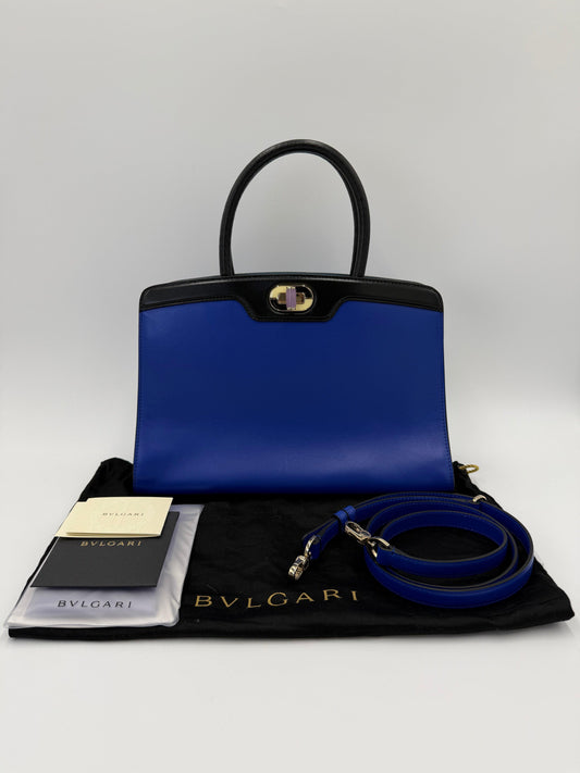 Bulgari Borsa a Mano Isabella Rossellini in Pelle Bicolore Blu e Nera - Pally Vintage Closet