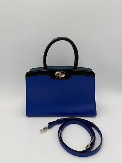Bulgari Borsa a Mano Isabella Rossellini in Pelle Bicolore Blu e Nera - Pally Vintage Closet