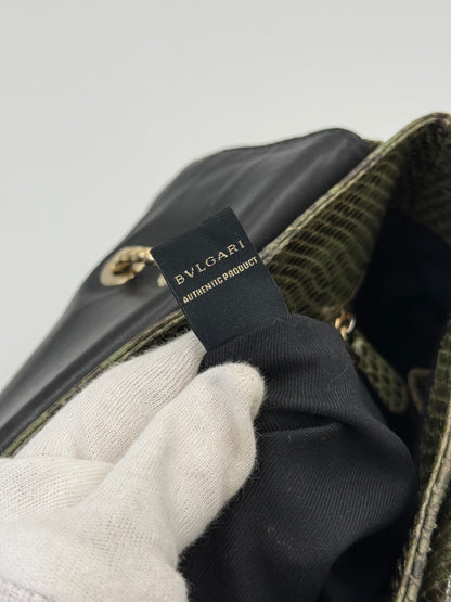 Bulgari Borsa a Mano Leoni Flap Bag in Pelle di Pitone Verde Cachi - Pally Vintage Closet