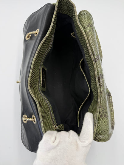 Bulgari Borsa a Mano Leoni Flap Bag in Pelle di Pitone Verde Cachi - Pally Vintage Closet
