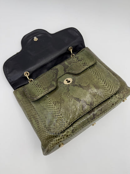 Bulgari Borsa a Mano Leoni Flap Bag in Pelle di Pitone Verde Cachi - Pally Vintage Closet