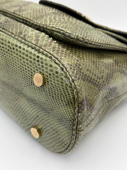 Bulgari Borsa a Mano Leoni Flap Bag in Pelle di Pitone Verde Cachi - Pally Vintage Closet
