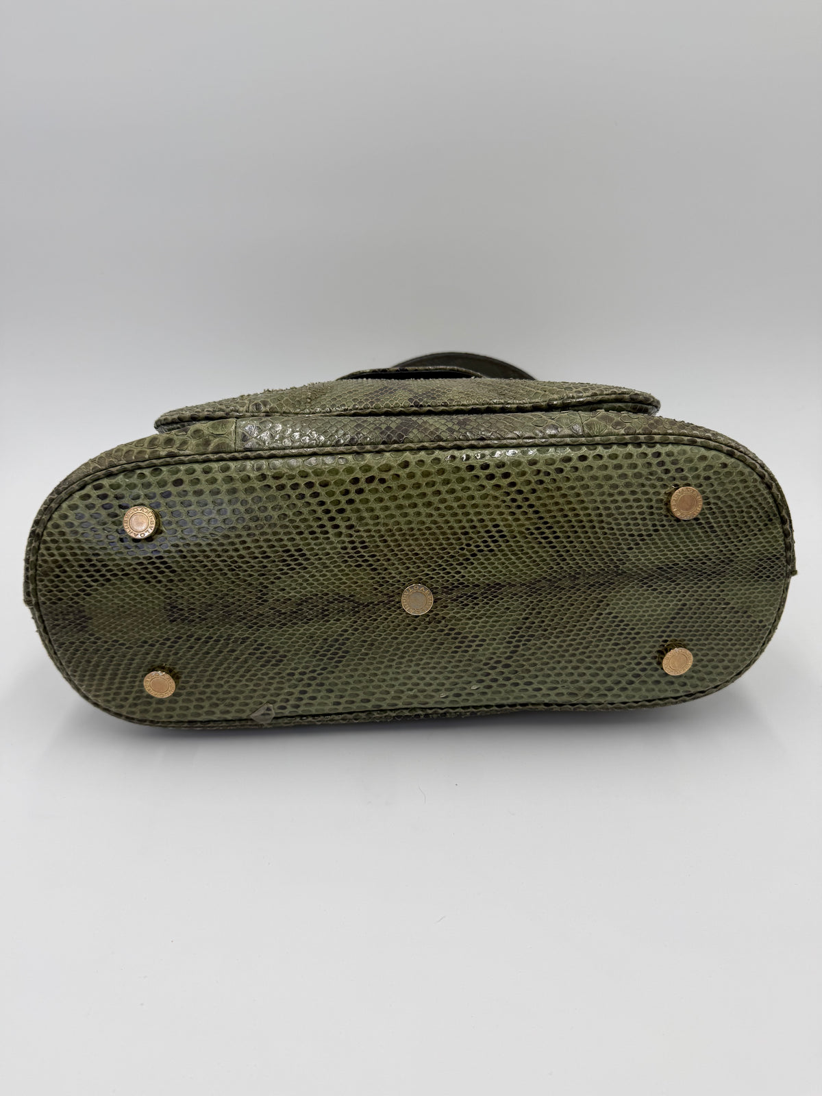 Bulgari Borsa a Mano Leoni Flap Bag in Pelle di Pitone Verde Cachi - Pally Vintage Closet