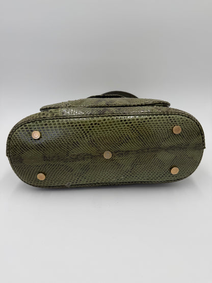 Bulgari Borsa a Mano Leoni Flap Bag in Pelle di Pitone Verde Cachi - Pally Vintage Closet