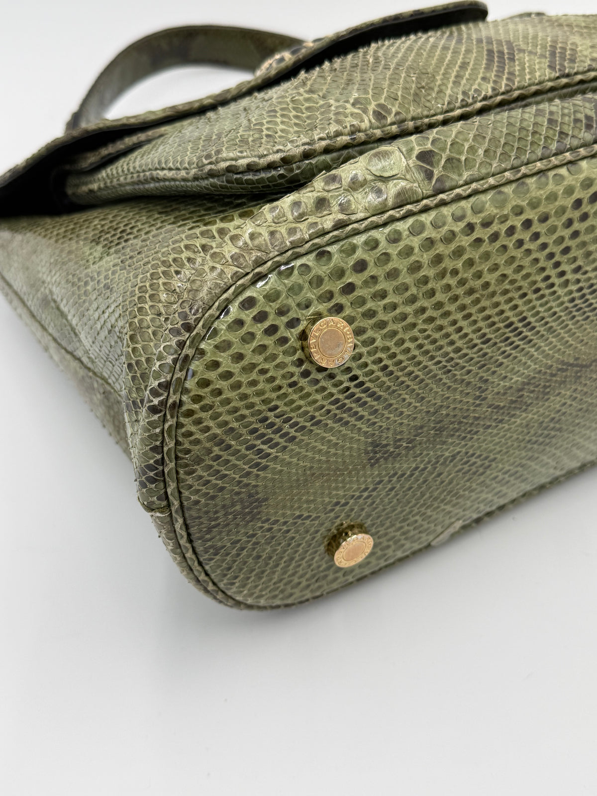 Bulgari Borsa a Mano Leoni Flap Bag in Pelle di Pitone Verde Cachi - Pally Vintage Closet