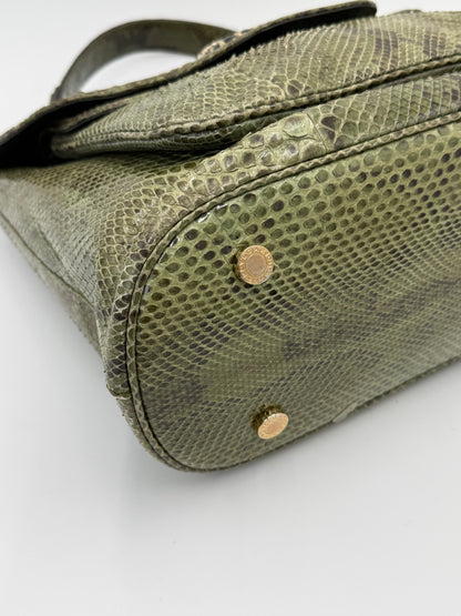 Bulgari Borsa a Mano Leoni Flap Bag in Pelle di Pitone Verde Cachi - Pally Vintage Closet
