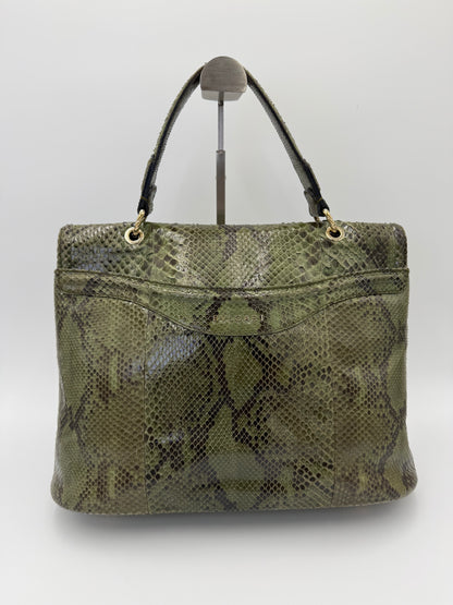 Bulgari Borsa a Mano Leoni Flap Bag in Pelle di Pitone Verde Cachi - Pally Vintage Closet