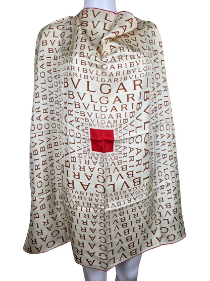 Bulgari Foulard Vintage con Stampa Lettering e Dettagli Rossi Avorio - Pally Vintage Closet