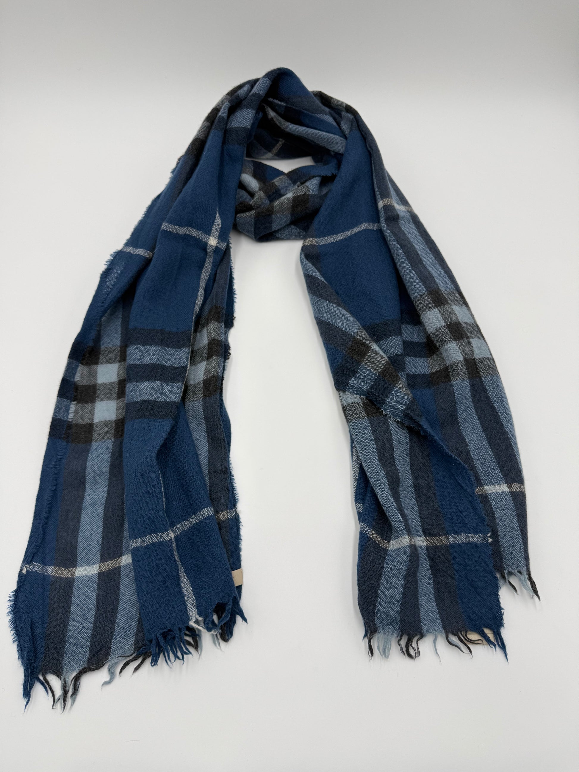 Burberry Sciarpa in Misto Lana Merino e Cashmere Blu - Pally Vintage Closet