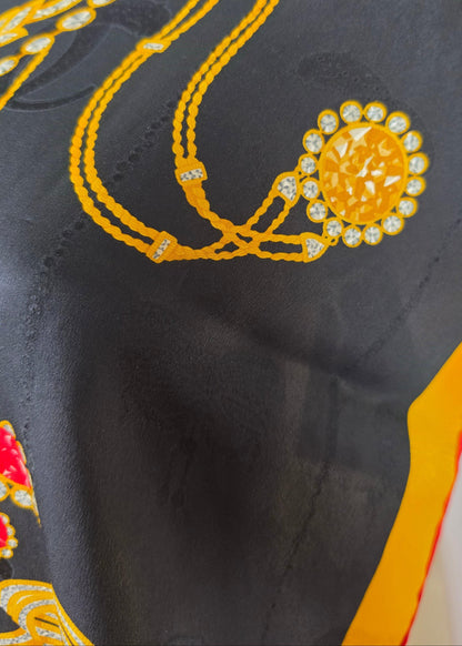 Vintage Must de Cartier Scarf in Black and Yellow Jewel Print