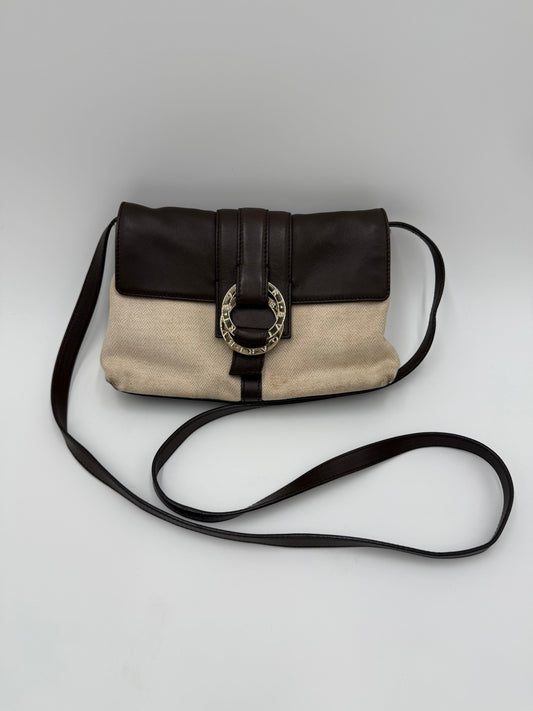 Bulgari Borsa a Spalla in Tela Chevron e Pelle Marrone