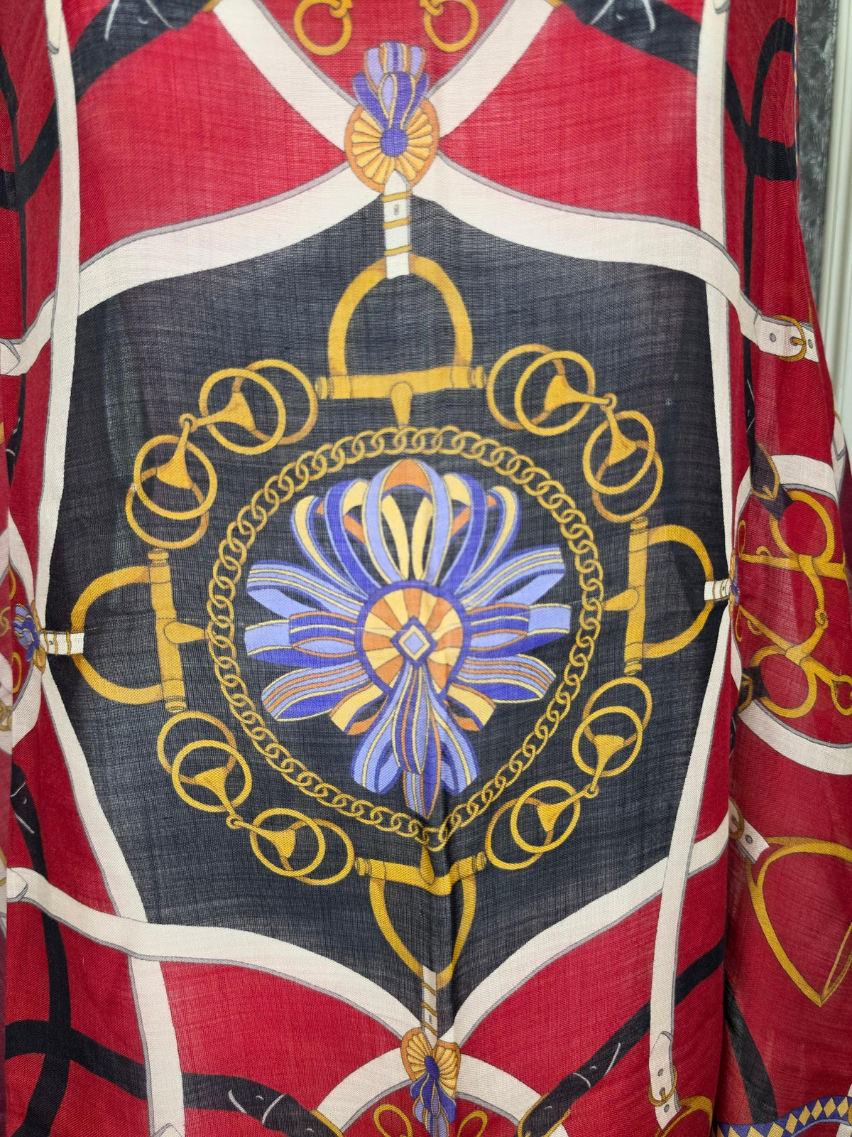 Vintage Gucci Scarf with Bordeaux Equestrian Patterns