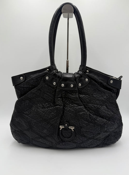 Salvatore Ferragamo Borsa Vintage Hobo in Pelle Nera