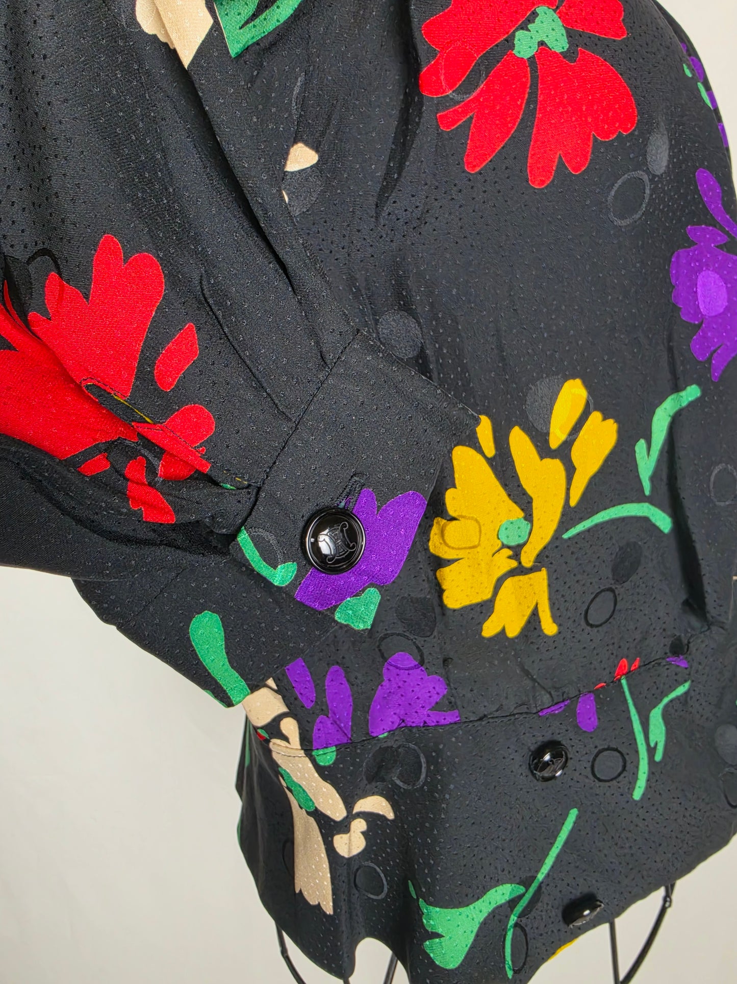 Celine Blusa Vintage in Seta Floral e Jacquard Nera - Pally Vintage Closet