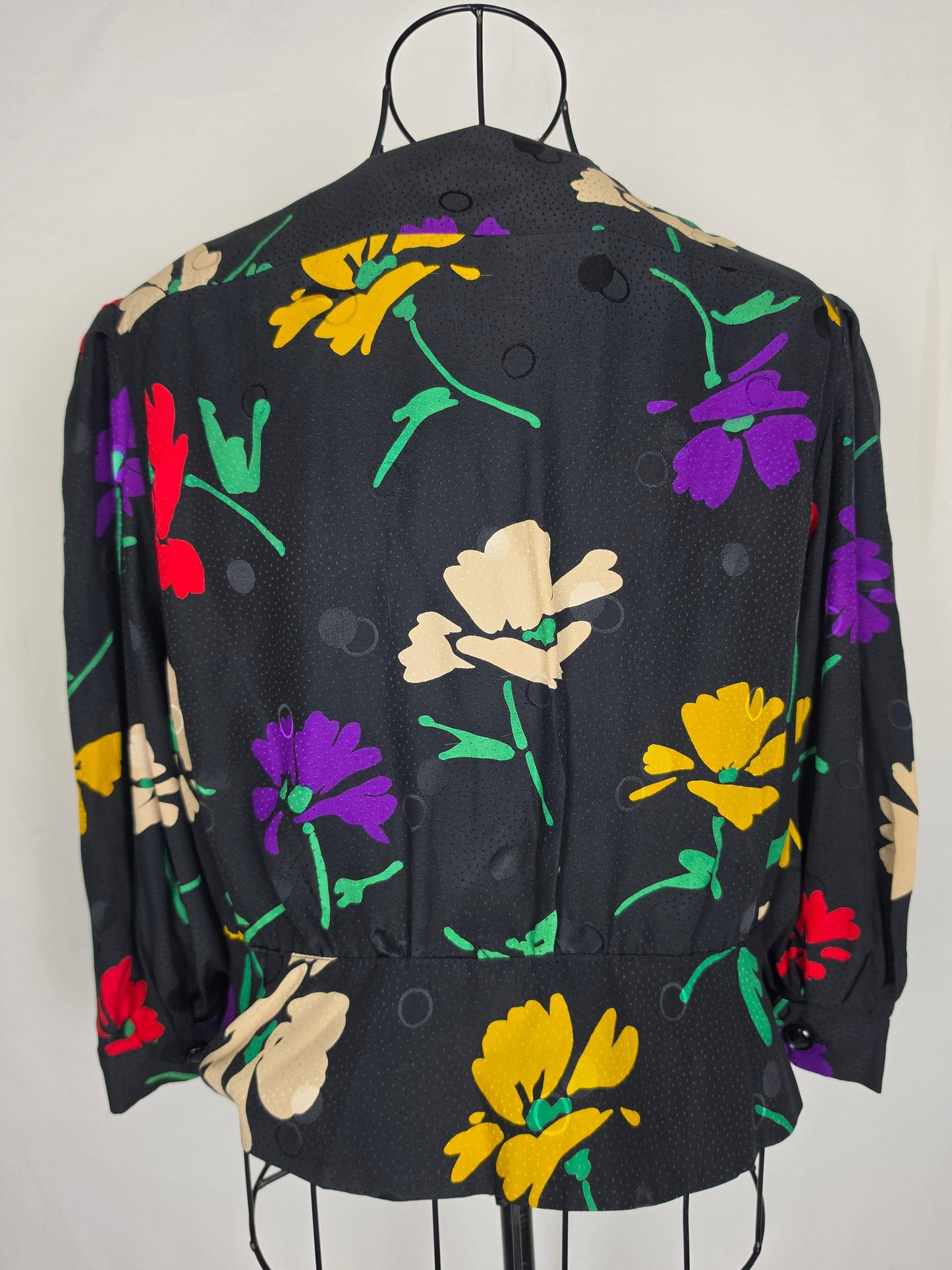 Celine Blusa Vintage in Seta Floral e Jacquard Nera - Pally Vintage Closet