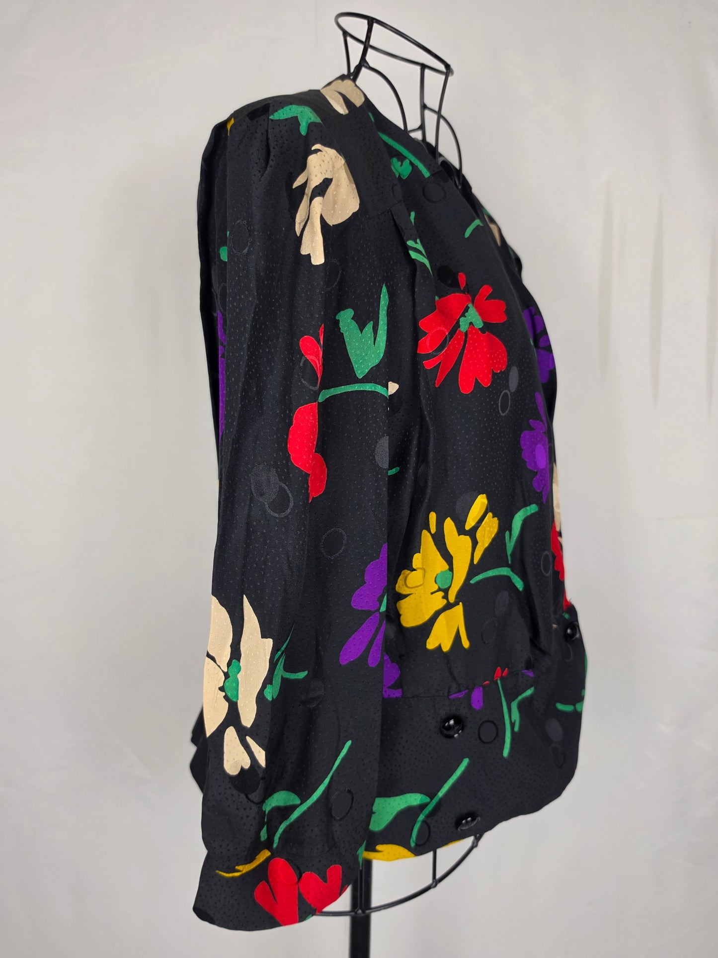 Celine Blusa Vintage in Seta Floral e Jacquard Nera - Pally Vintage Closet