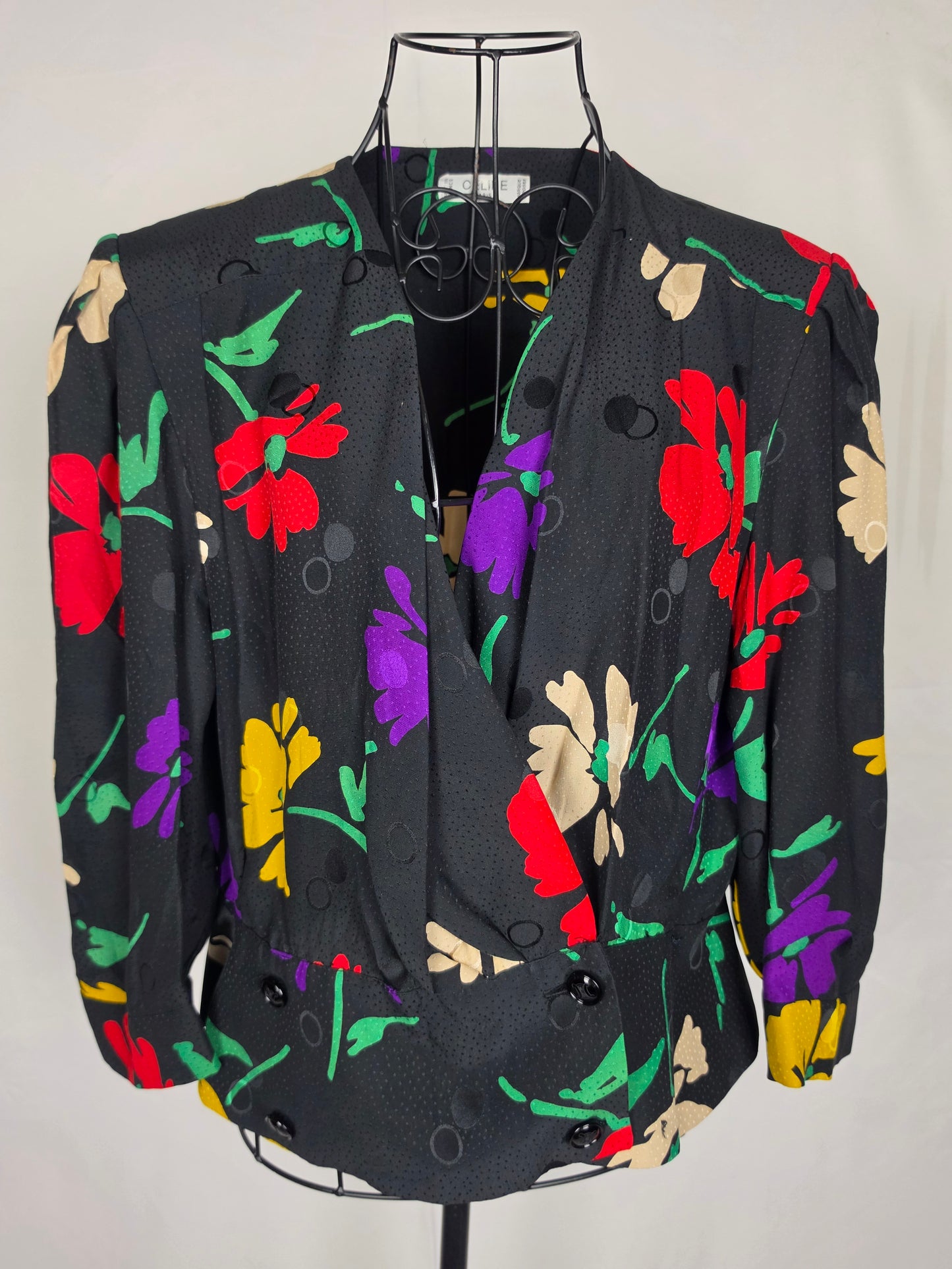 Celine Blusa Vintage in Seta Floral e Jacquard Nera - Pally Vintage Closet