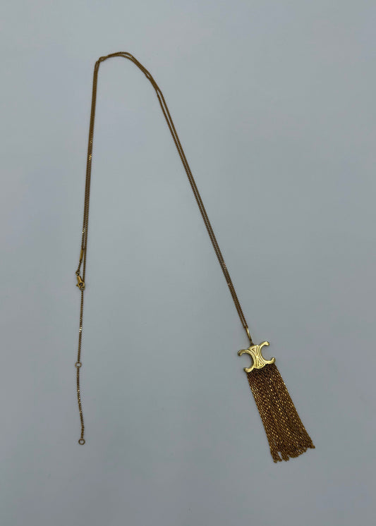 Celine Collana Triomphe Lunga con Frange in Ottone Finitura Oro