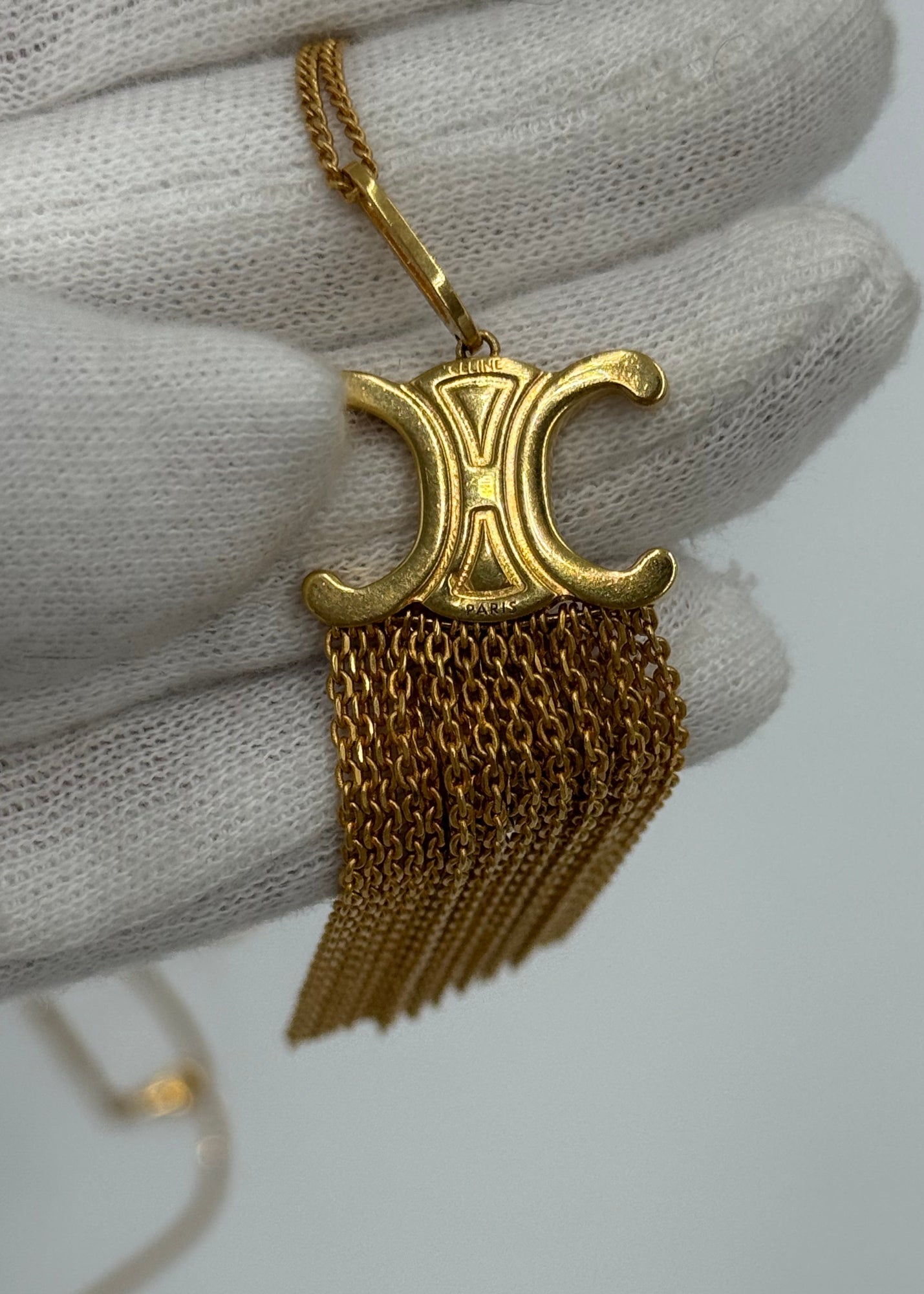 Celine Collana Triomphe Lunga con Frange in Ottone Finitura Oro