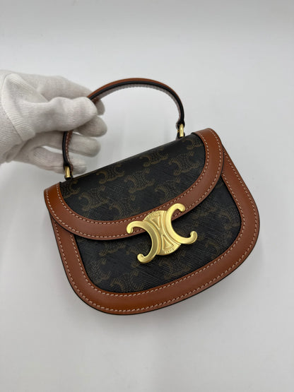 Celine-Mini-Besace-Triomphe-in-Tela-Triomphe-e-Pelle-di-Vitello-Marrone-70263879729476 - Pally Vintage Closet