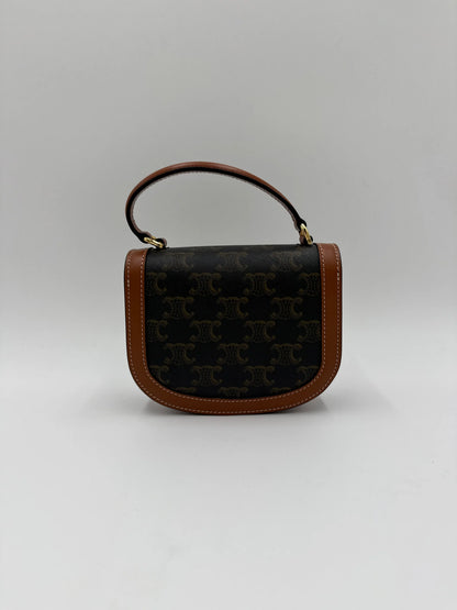 Celine-Mini-Besace-Triomphe-in-Tela-Triomphe-e-Pelle-di-Vitello-Marrone-70263879762244 - Pally Vintage Closet