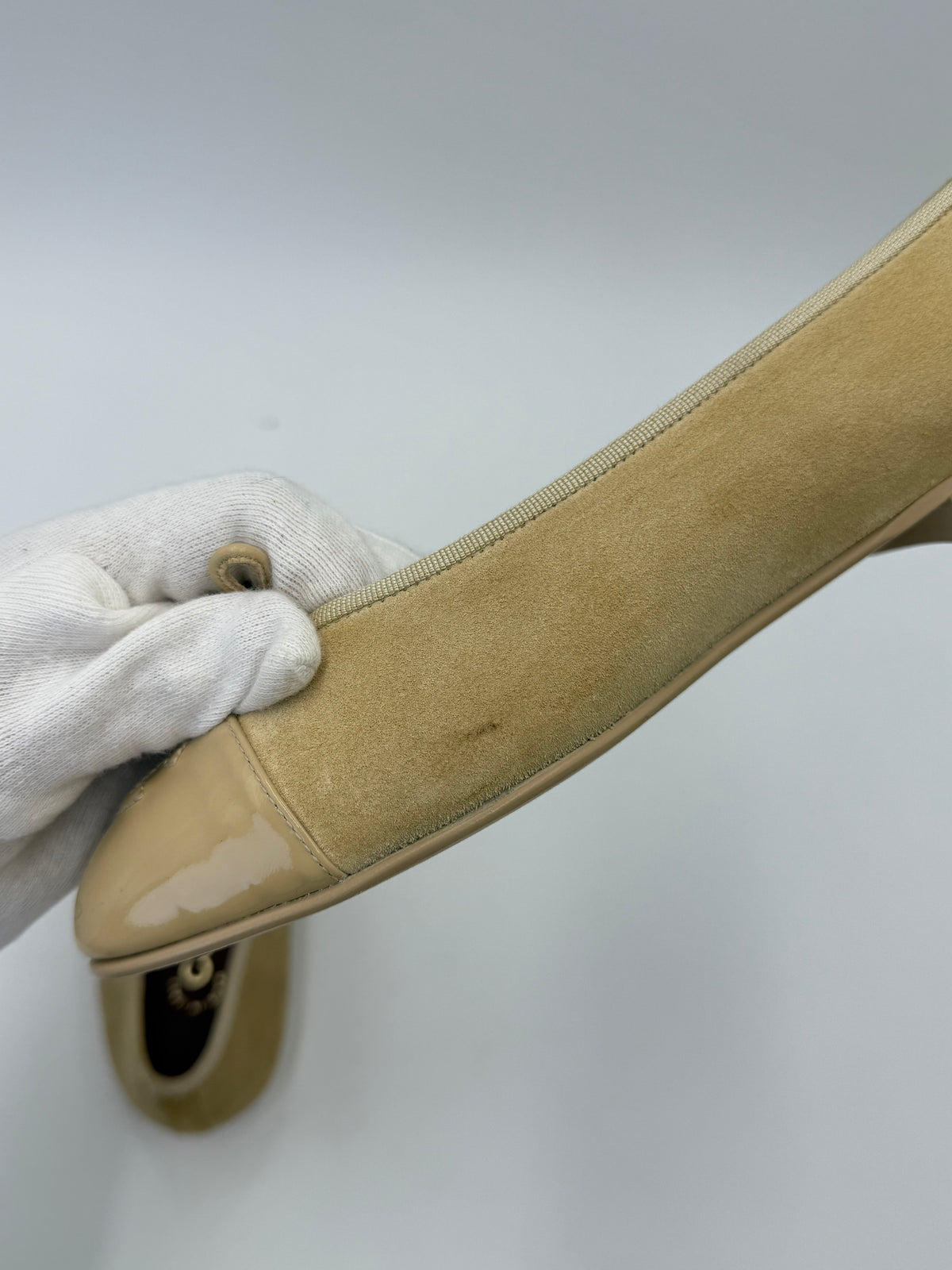 Chanel Beige Suede and Patent Leather Ballerinas