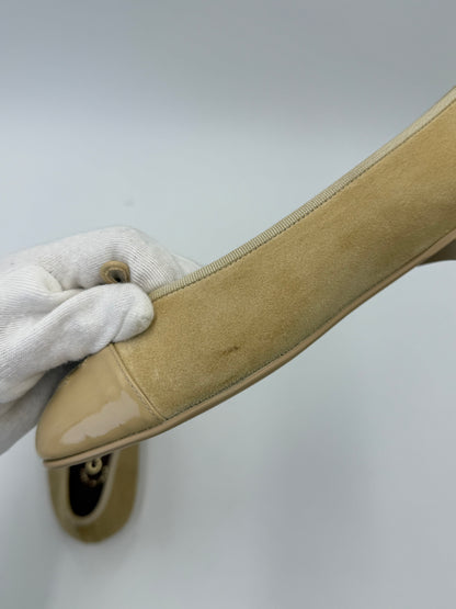 Chanel Beige Suede and Patent Leather Ballerinas
