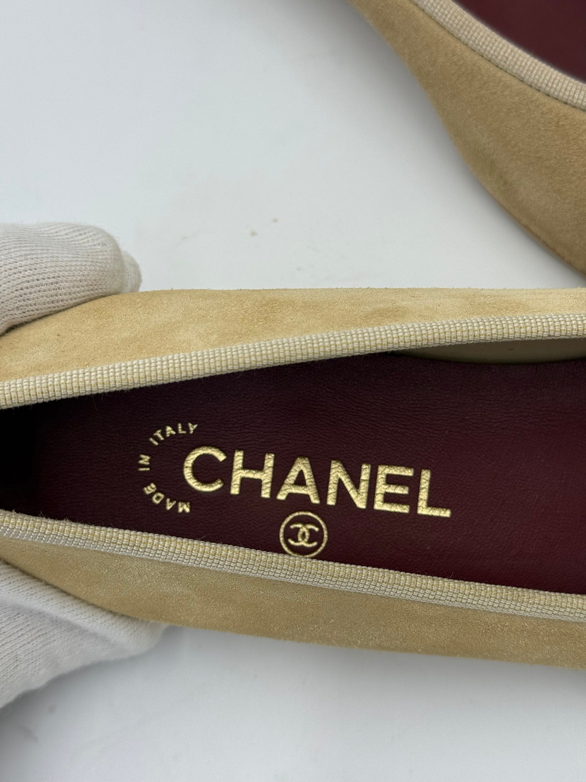 Chanel Beige Suede and Patent Leather Ballerinas