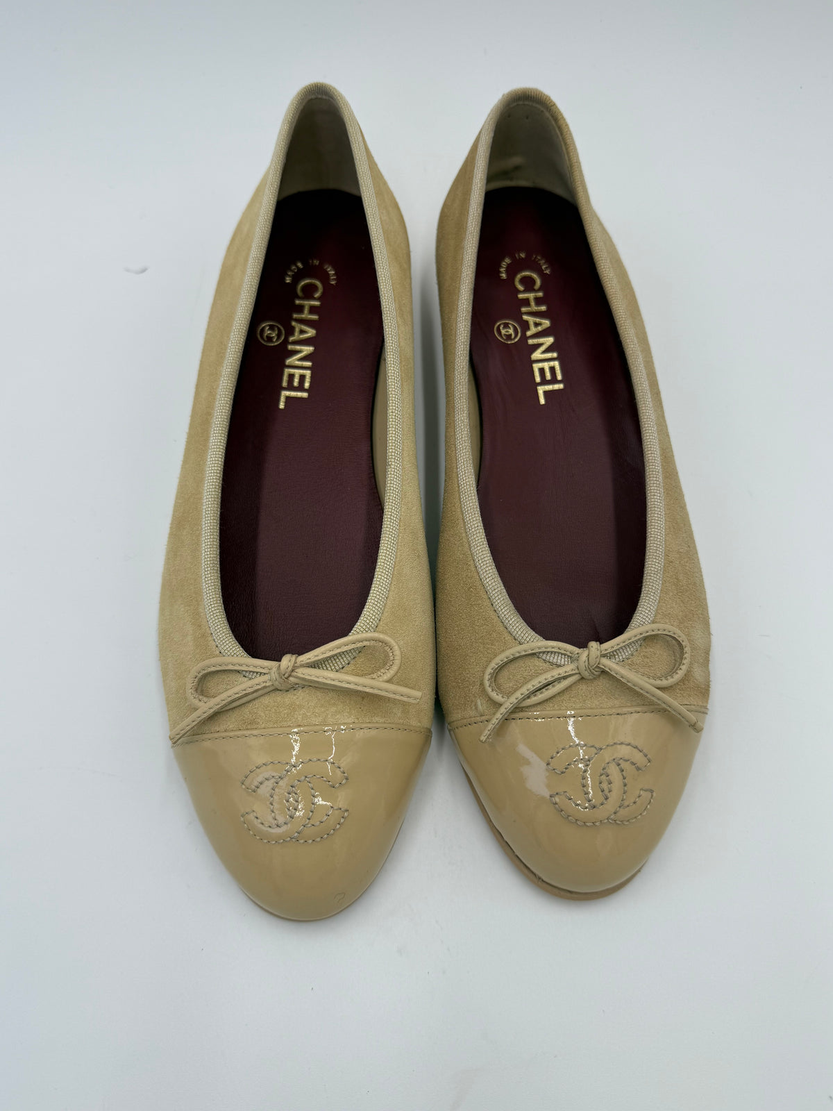 Chanel Beige Suede and Patent Leather Ballerinas