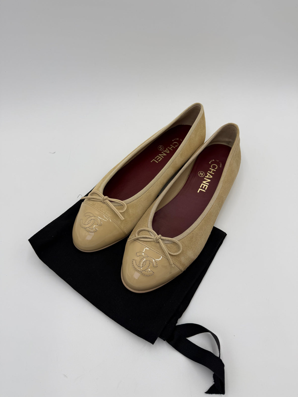 Chanel Beige Suede and Patent Leather Ballerinas