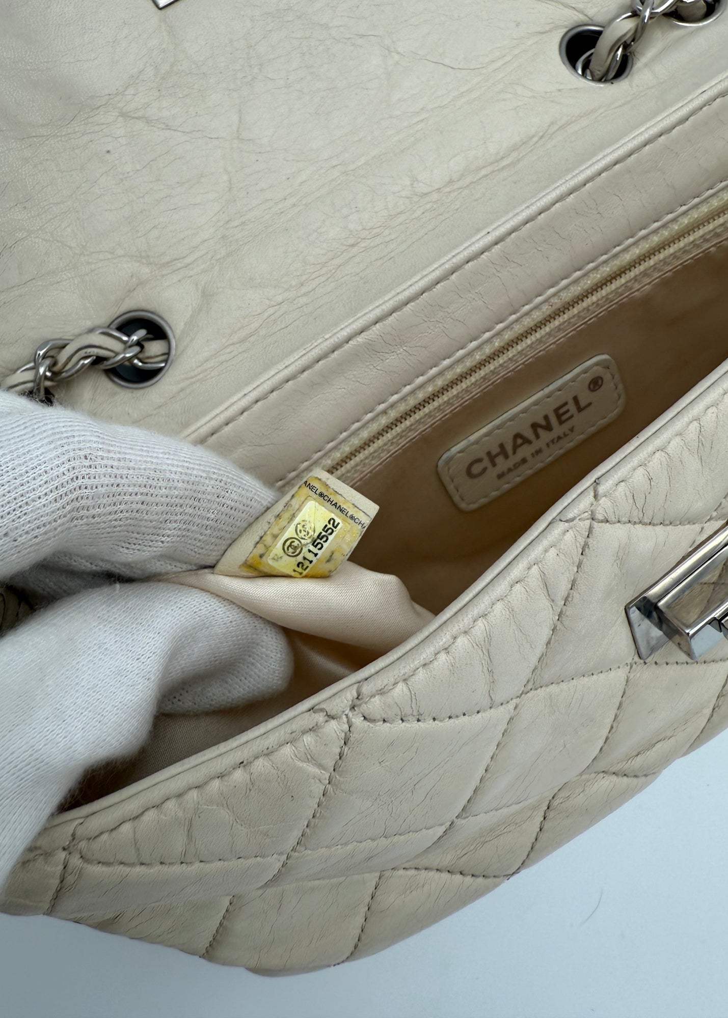 Chanel Borsa 2.55 Vintage in Pelle Trapuntata Bianco Avorio