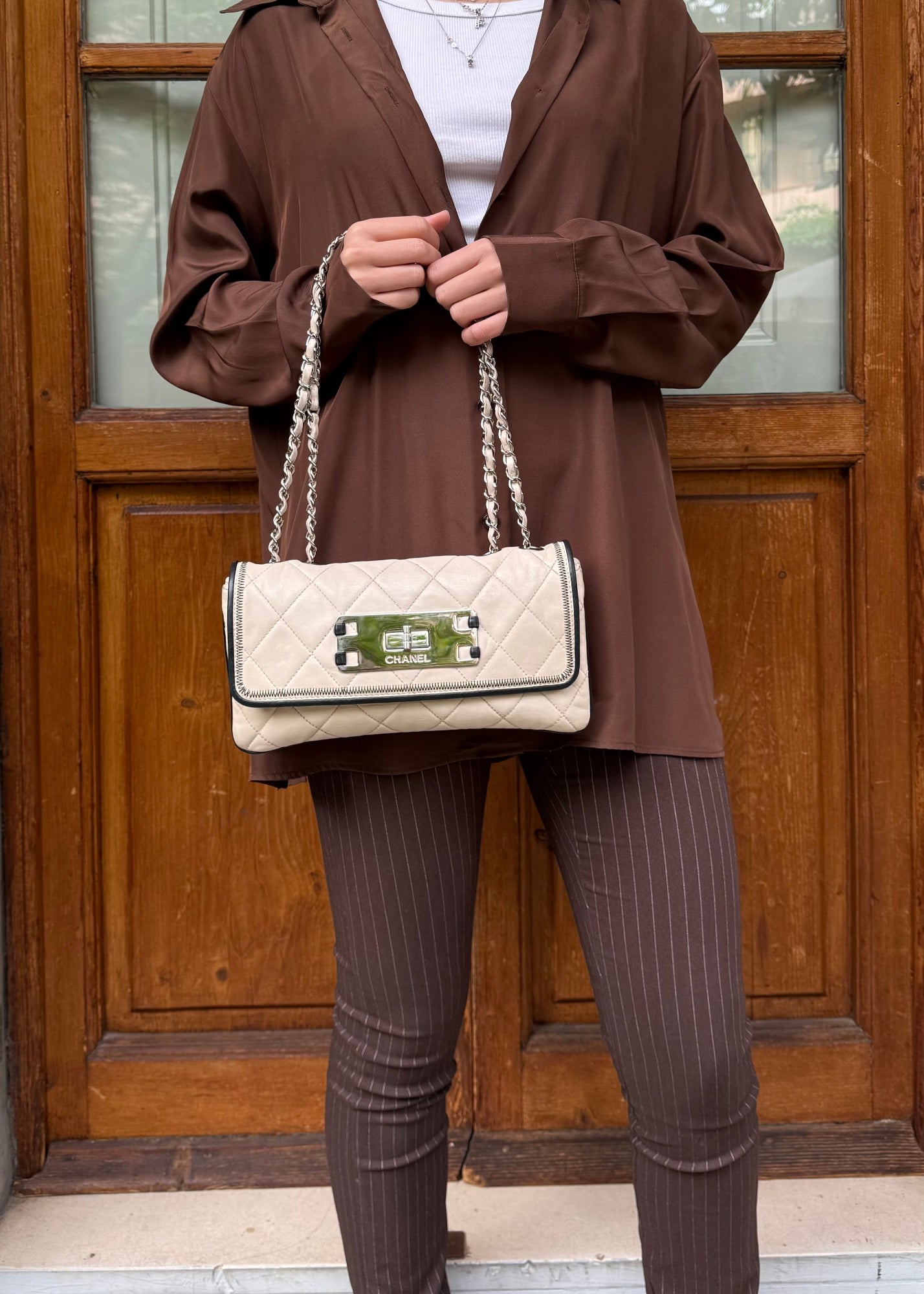 Chanel Borsa 2.55 Vintage in Pelle Trapuntata Bianco Avorio