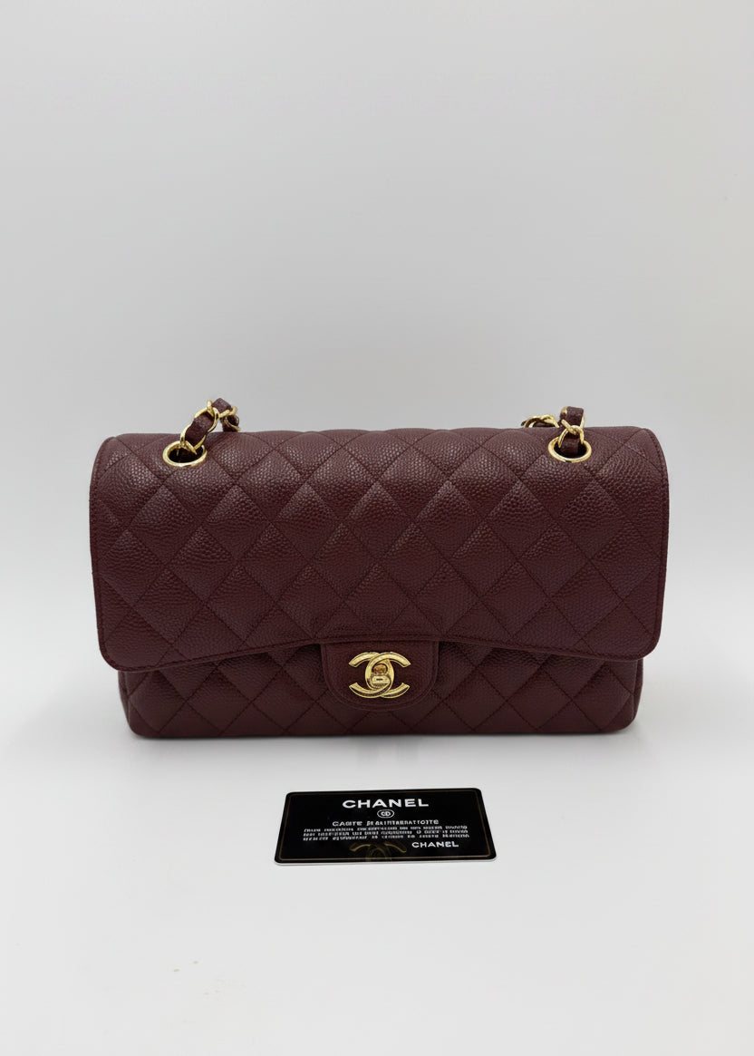 Chanel Borsa Classic Medium Double Flap Bag Pelle Caviar Bordeaux
