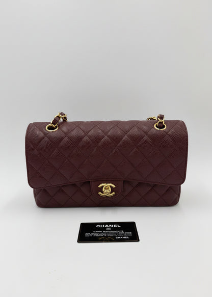 Chanel Borsa Classic Medium Double Flap Bag Pelle Caviar Bordeaux