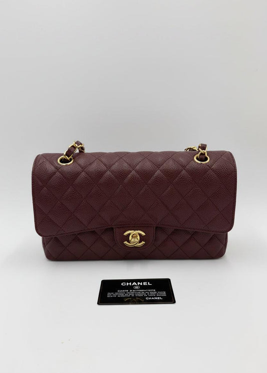 Chanel Borsa Classic Medium Double Flap Bag Pelle Caviar Bordeaux - Pally Vintage Closet
