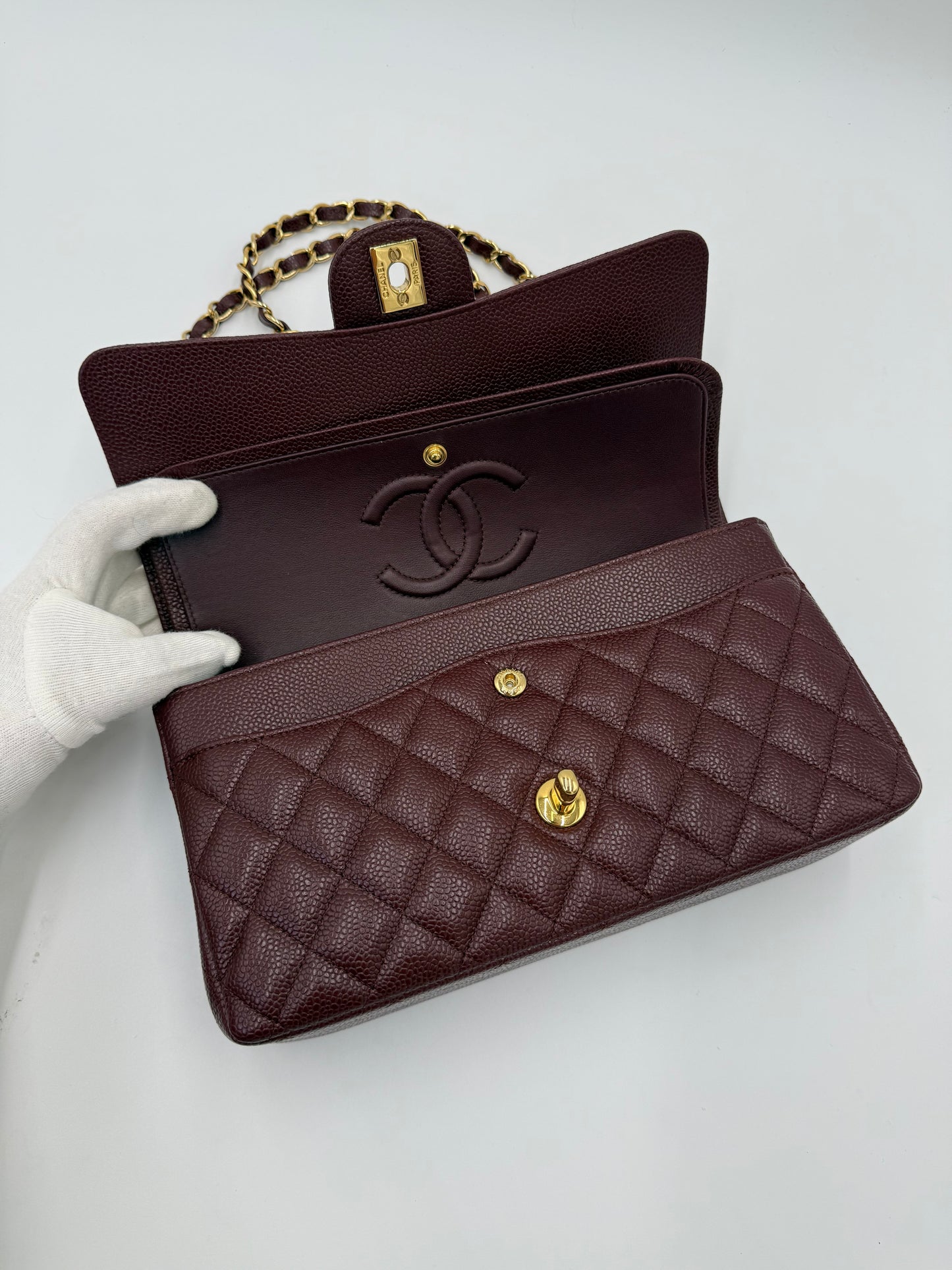 Chanel Borsa Classic Medium Double Flap Bag Pelle Caviar Bordeaux