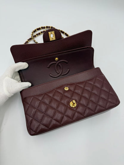 Chanel Borsa Classic Medium Double Flap Bag Pelle Caviar Bordeaux