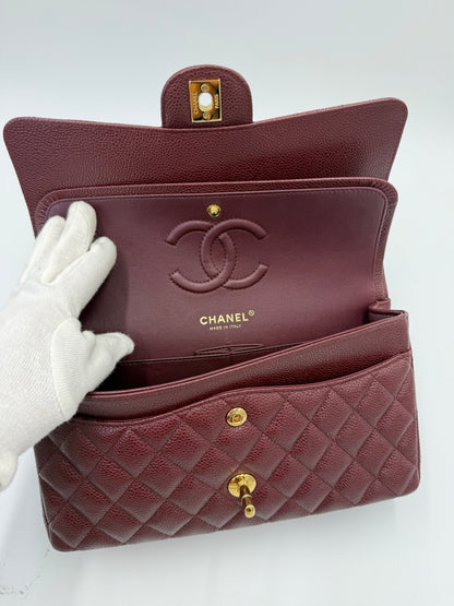 Chanel Borsa Classic Medium Double Flap Bag Pelle Caviar Bordeaux