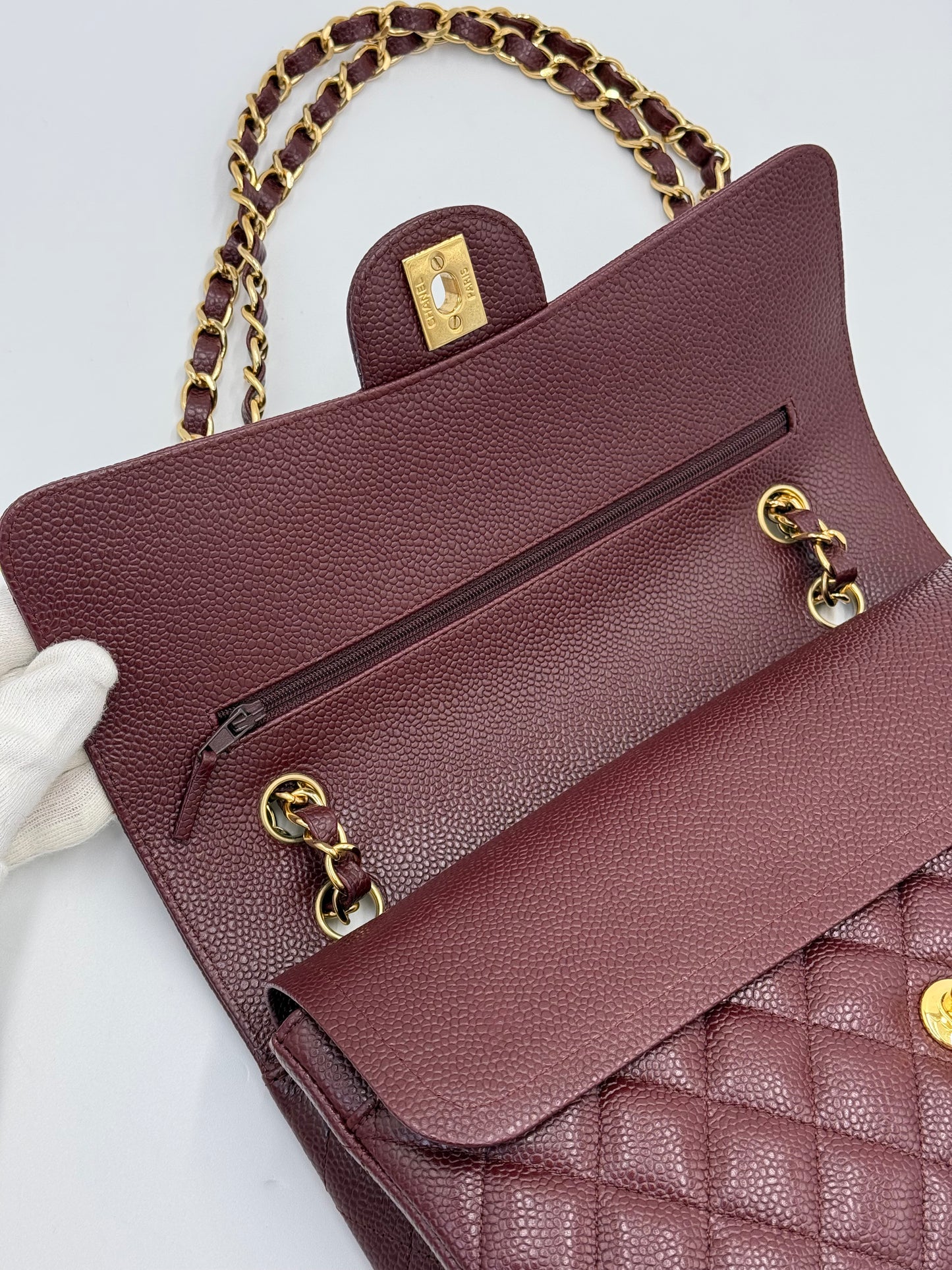 Chanel Borsa Classic Medium Double Flap Bag Pelle Caviar Bordeaux